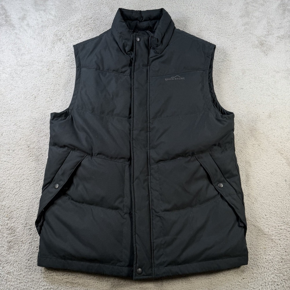 Eddie Bauer Vest Mens LT Black EB650 Down Quilted Full Zip Puffer Lined Outdoor